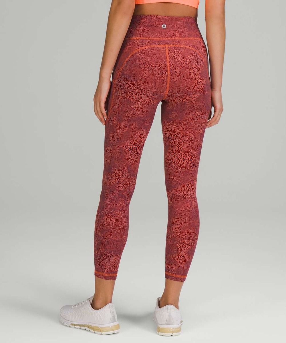 Lululemon Invigorate High Rise Tight 25" Crackle Glaze Orange Print Size 4